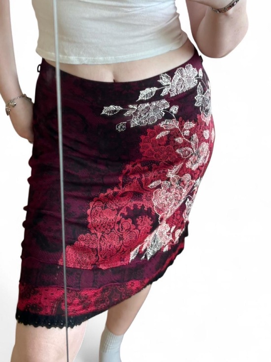 Desigual Dresses & Skirts - Desigual Burgundy and White Floral Midi Skirt